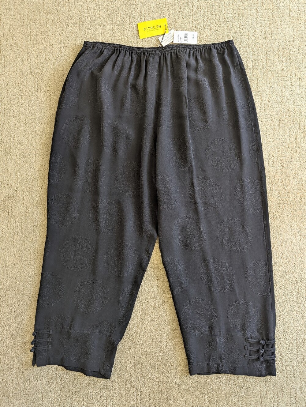 Citron Santa Monica Pants Womens 2X 100% Silk Embossed Artsy Lagenlook Asian NWT